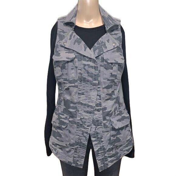 GILI Got It Love It Womens Jean Vest Denim Camouflage Split Collar Gray Size 8 - Picture 1 of 10
